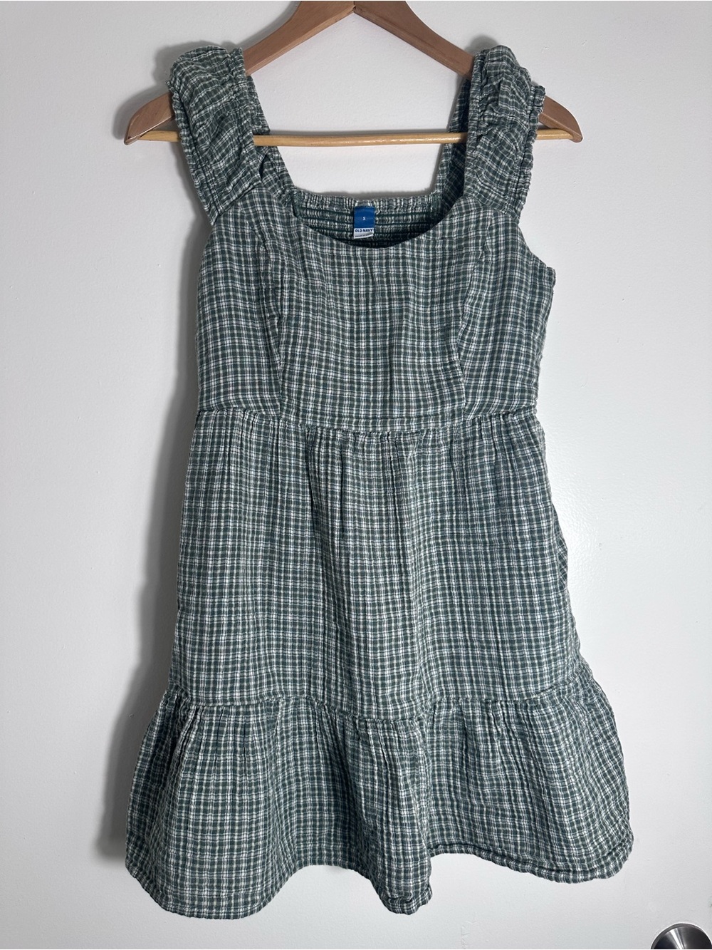 Green Plaid Mini Dress with Ruffle Straps